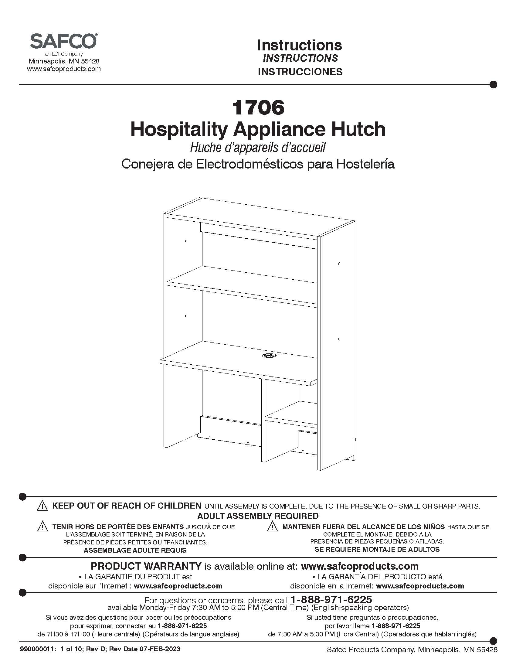 Hospitality appliance Hutch Assembly Instructions Safco Products
